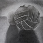 Observation Drawing - still life; volleyball and marble ball