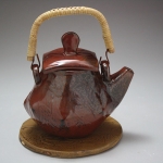 Slab Built Teapot w/ bamboo design Pot and Platter