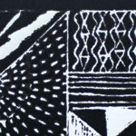 Black and White Linoleum print: 12 mark making studies in 12 shapes