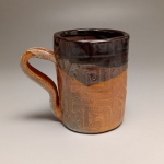 Soda fired slab-built mugs (top iron glaze + middle no glaze + bottom shino cream glaze)